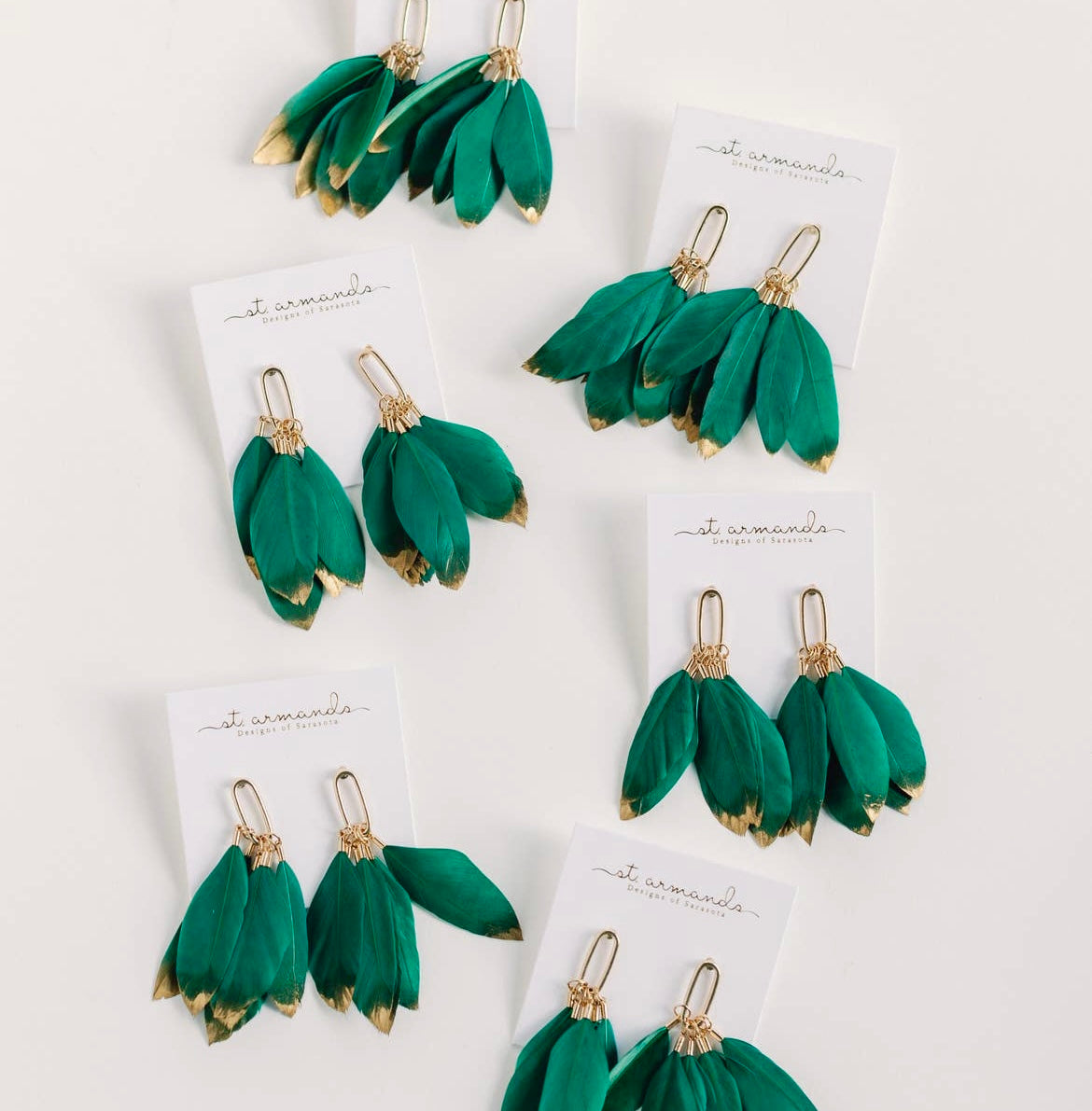 Emerald Gold Dipped Feather Earrings