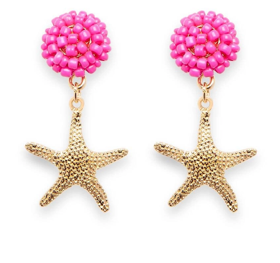 Hot Pink Beaded Starfish Earring